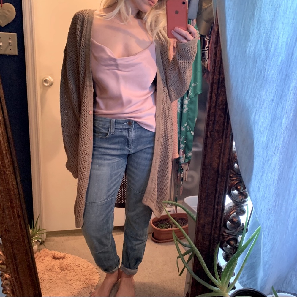 Oversized Long Slouchy Cardigan Tan loose knit OS Vintage 80s 90s
